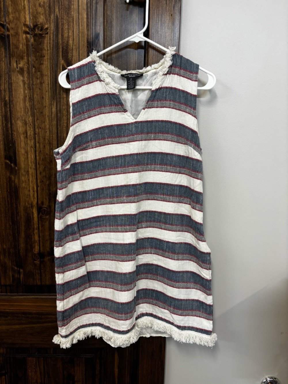 Chelsea & Theodore Blue, White, Red Striped Mini Dress